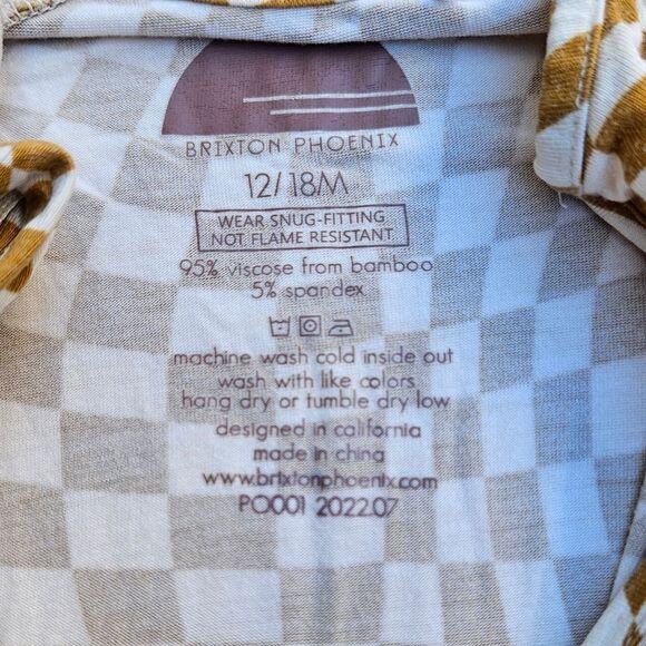 Brixton Phoenix Cream and Brown Wavy Checker Bamboo Zip Romper 12-18M - Picture 5 of 9